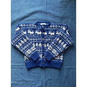 Vintage Child's Maurtua Blue and White 100% Wool Sweater Cardigan